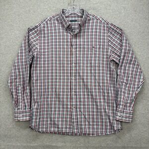 Fish Hippie Shirt Mens Large Red White Blue Check Solace Sport Stretch Active